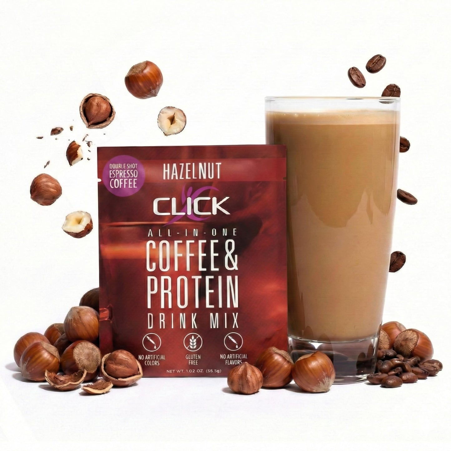 CLICK All-in-One Protein & Coffee Meal Replacement Drink Mix, 10 Single Serving Packets (1.1 Ounce) (Hazelnut)