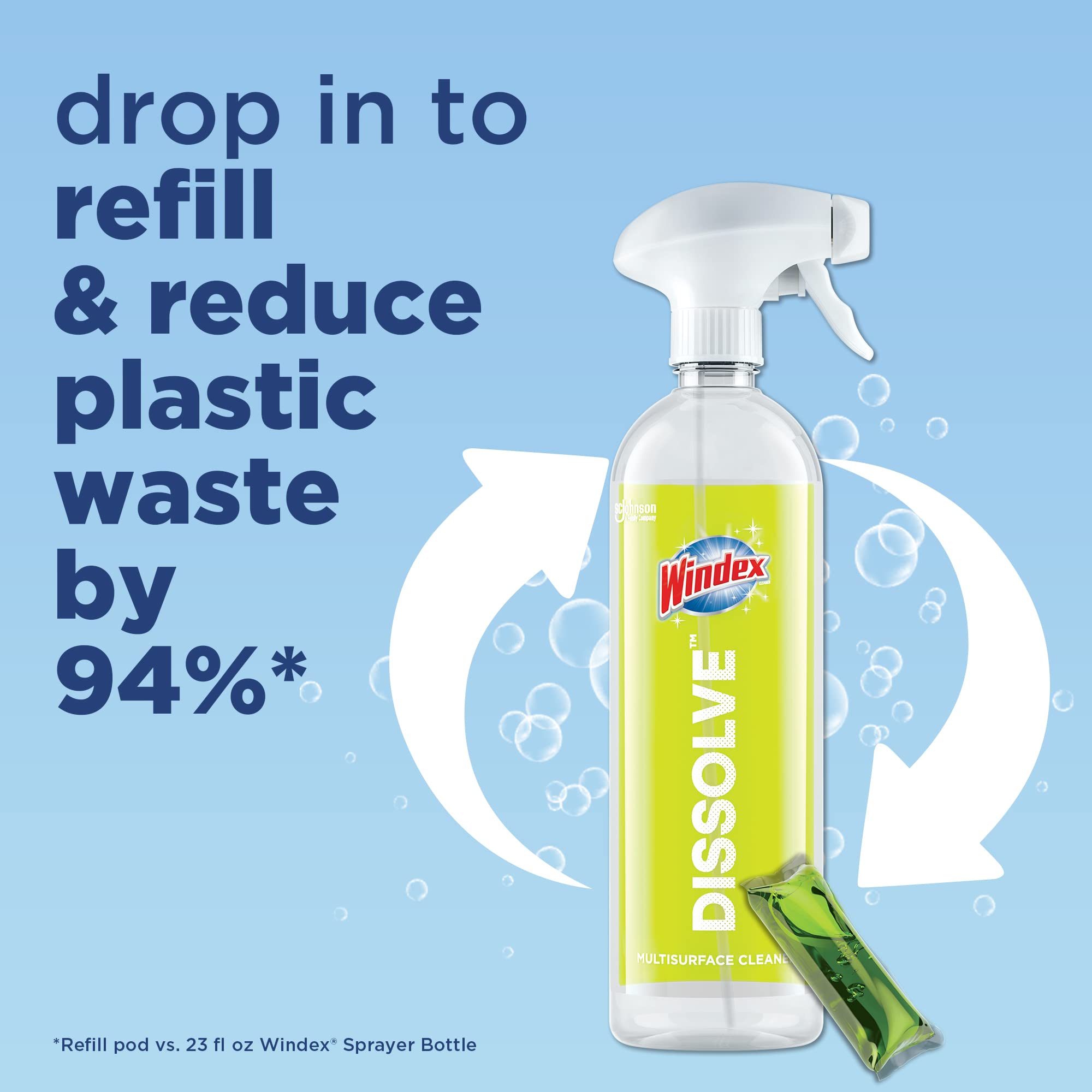 Windex Dissolve Concentrated Pods, Multisurface Cleaner Starter Kit contains 1 Reusable Bottle, 3 Concentrated Dissolvable Pods