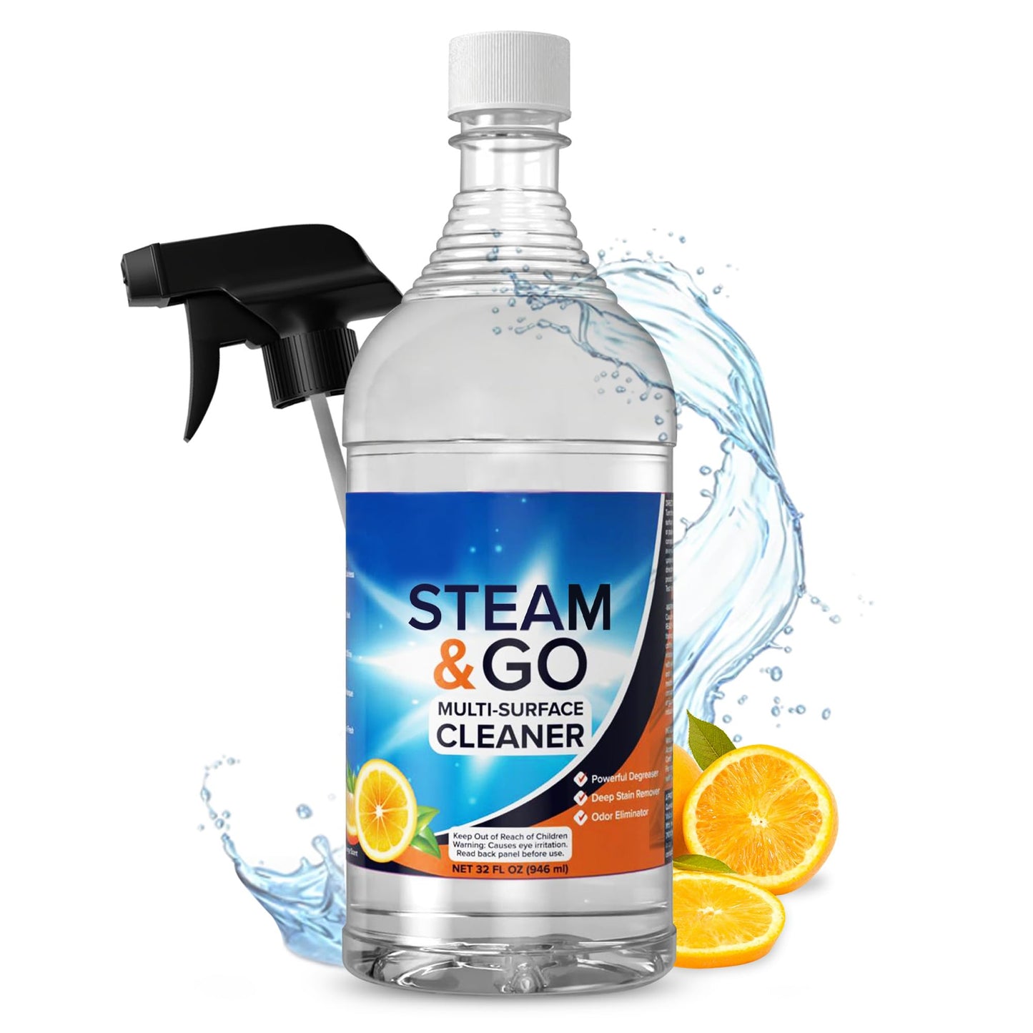 Steam & Go Multi-Purpose Cleaner Spray with Oxy Power for Multi-Surfaces - Removes Stains, Eliminates Odors, & Degreases - Orange Scent, 32 oz