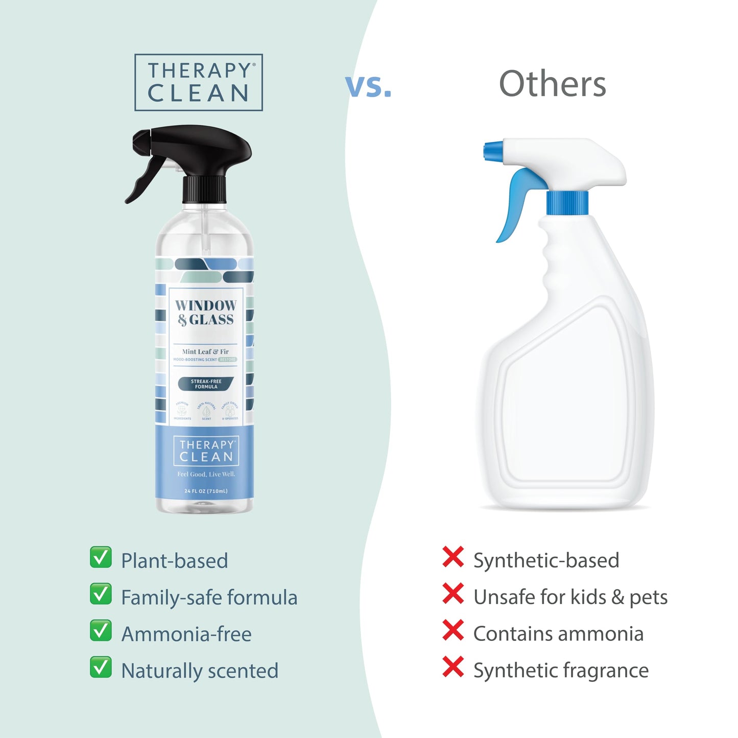 Therapy Clean Window & Glass Cleaner 24 oz. (3-Pack) - Streak-Free, Ammonia-Free Mirror, Shower & Car Window Cleaner Spray for Indoor & Outdoor Use