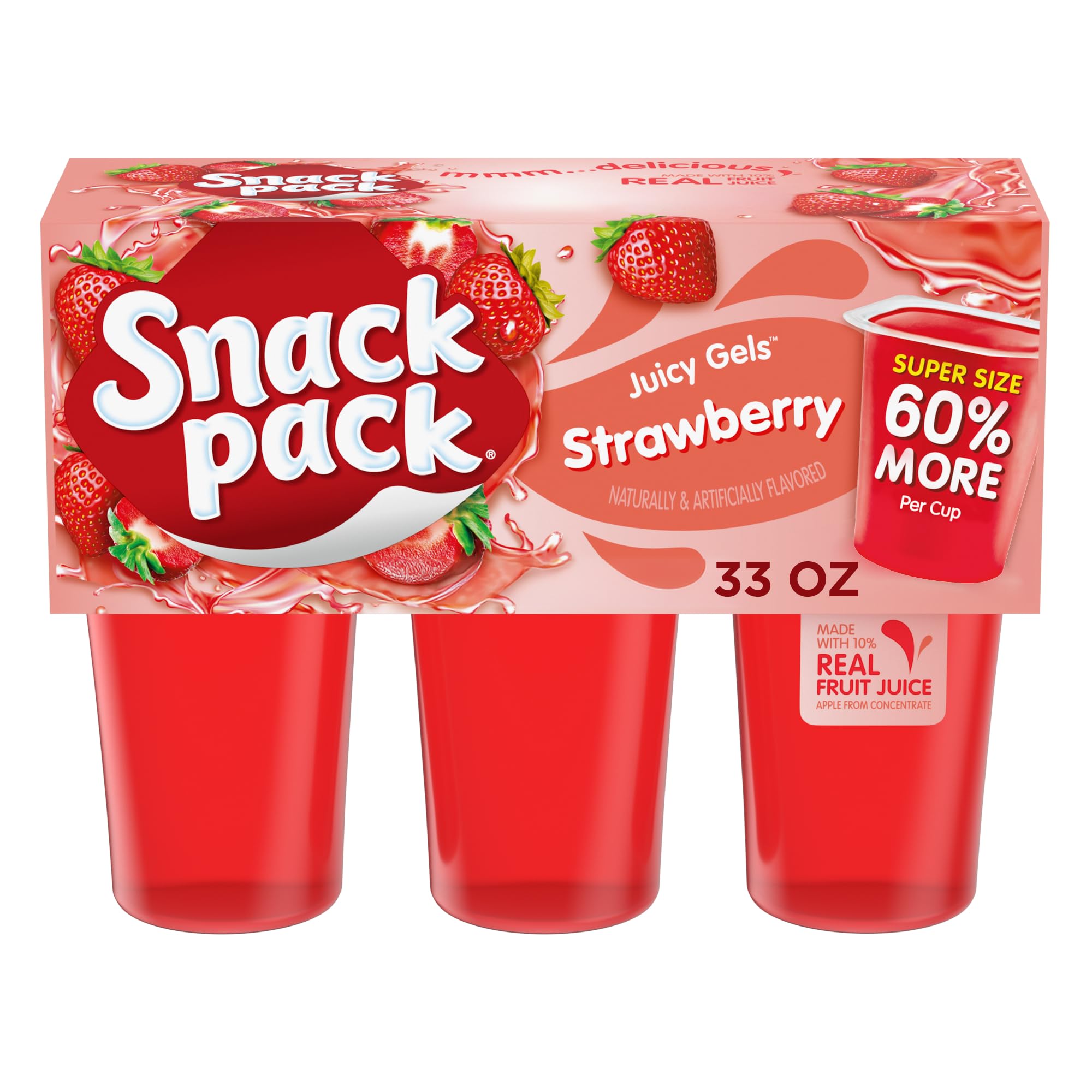 Snack Pack Super Size Strawberry Flavored Juicy Gels Cups, 5.5 oz., 6-Count
