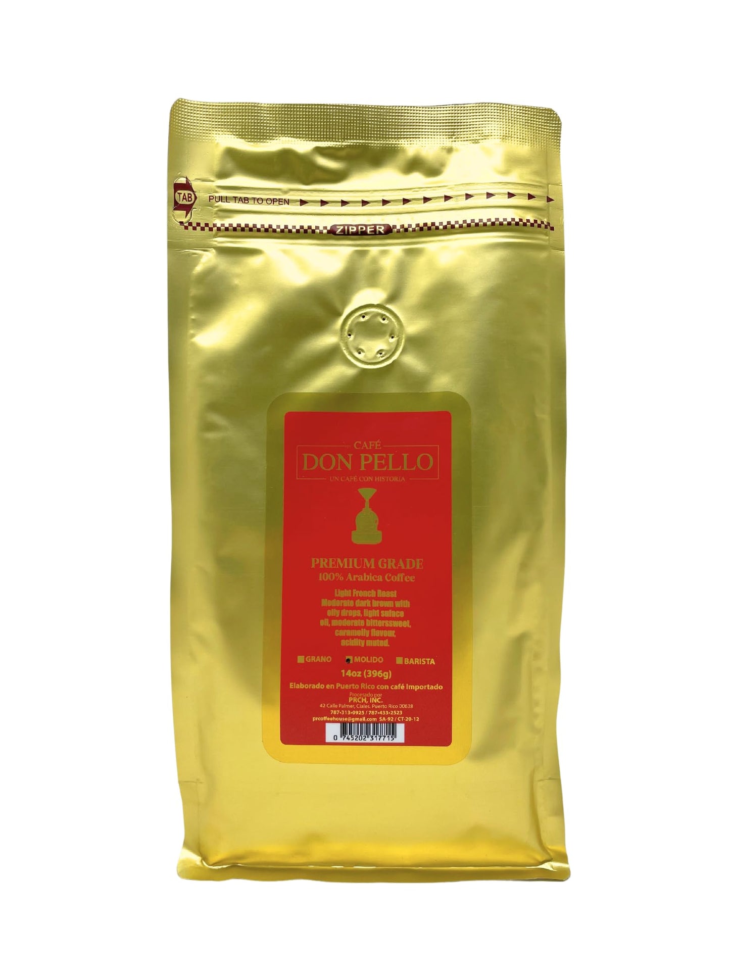 Cafe Don Pello - 100% Arabica Coffee - Premium Grade - Ground Coffee - 14oz Bag
