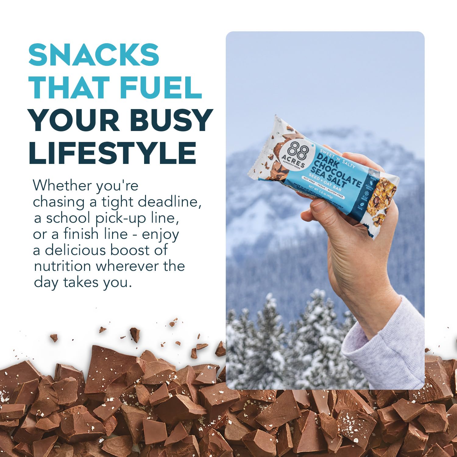 88 Acres Granola Bars, Dark Chocolate Sea Salt, 12 Count, School Safe, Allergen Free Seed & Oat Snack Bar, Gluten & Nut Free, Vegan, Non-GMO & Kosher