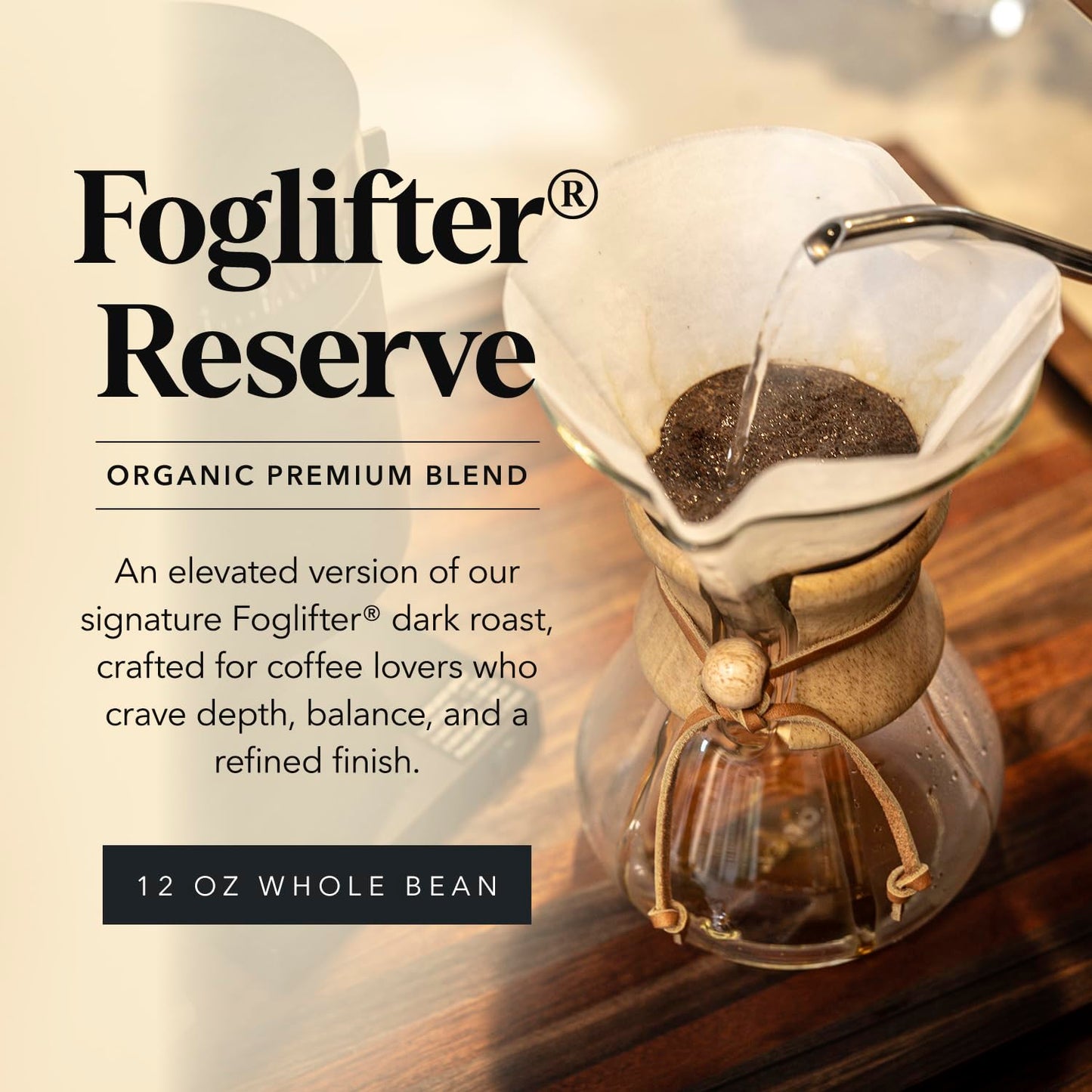 Carmel Valley Coffee Roasting Foglifter® Reserve - Whole Bean Organic Medium Dark Roast Coffee, Connoisseur's Premium Blend, Citrus Zest & Toffee