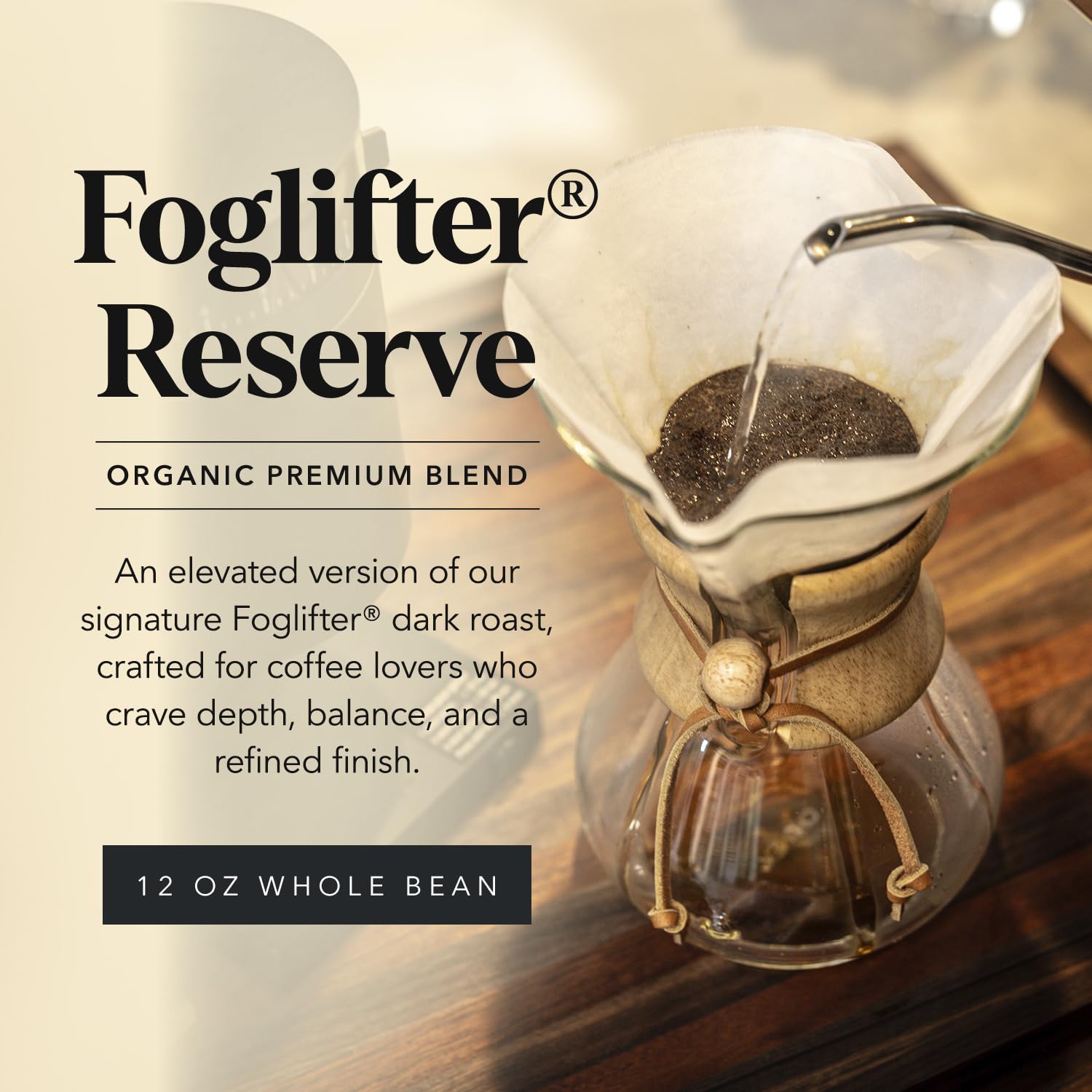 Carmel Valley Coffee Roasting Foglifter® Reserve - Whole Bean Organic Medium Dark Roast Coffee, Connoisseur's Premium Blend, Citrus Zest & Toffee