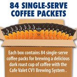 Café Valet Regular Dark Roast Single Serve Coffee Packets - 84 Count - For Use with Café Valet Single Serve Cofee Makers - Disposable Brew Basket