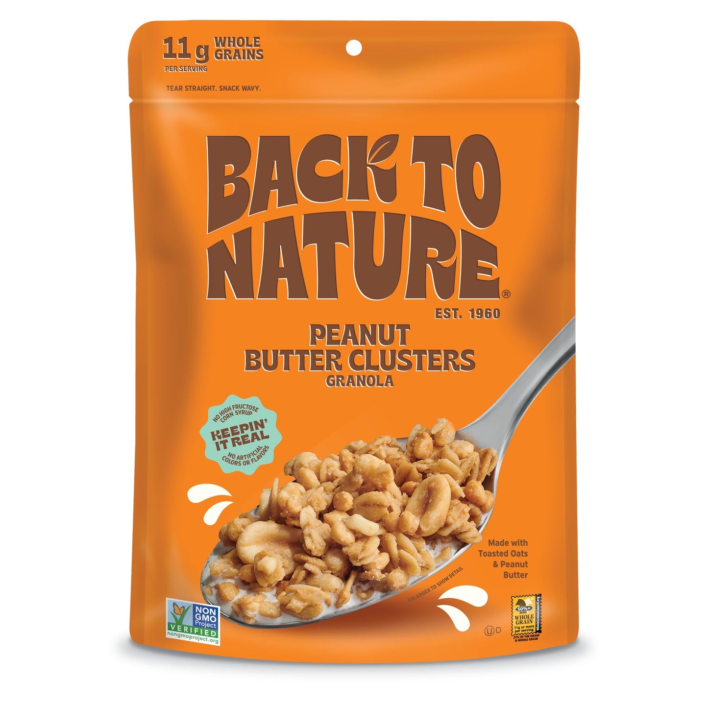 Back to Nature Granola Clusters Cereal - Non-GMO, Plant Based Snacks made with Whole Grain Rolled Oats - Peanut Butter Clusters, 11 Ounce