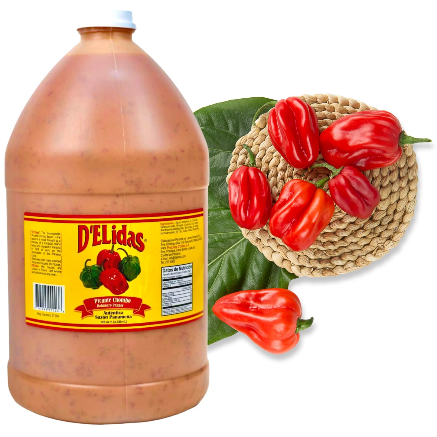 D'ELidas Habanero Hot Sauce, Natural Habanero Pepper Hot Sauce, Chombo Picante Sauce #1 in Panama, Non-GMO, Keto Friendly Food Habanero Sauce, 128 Fl