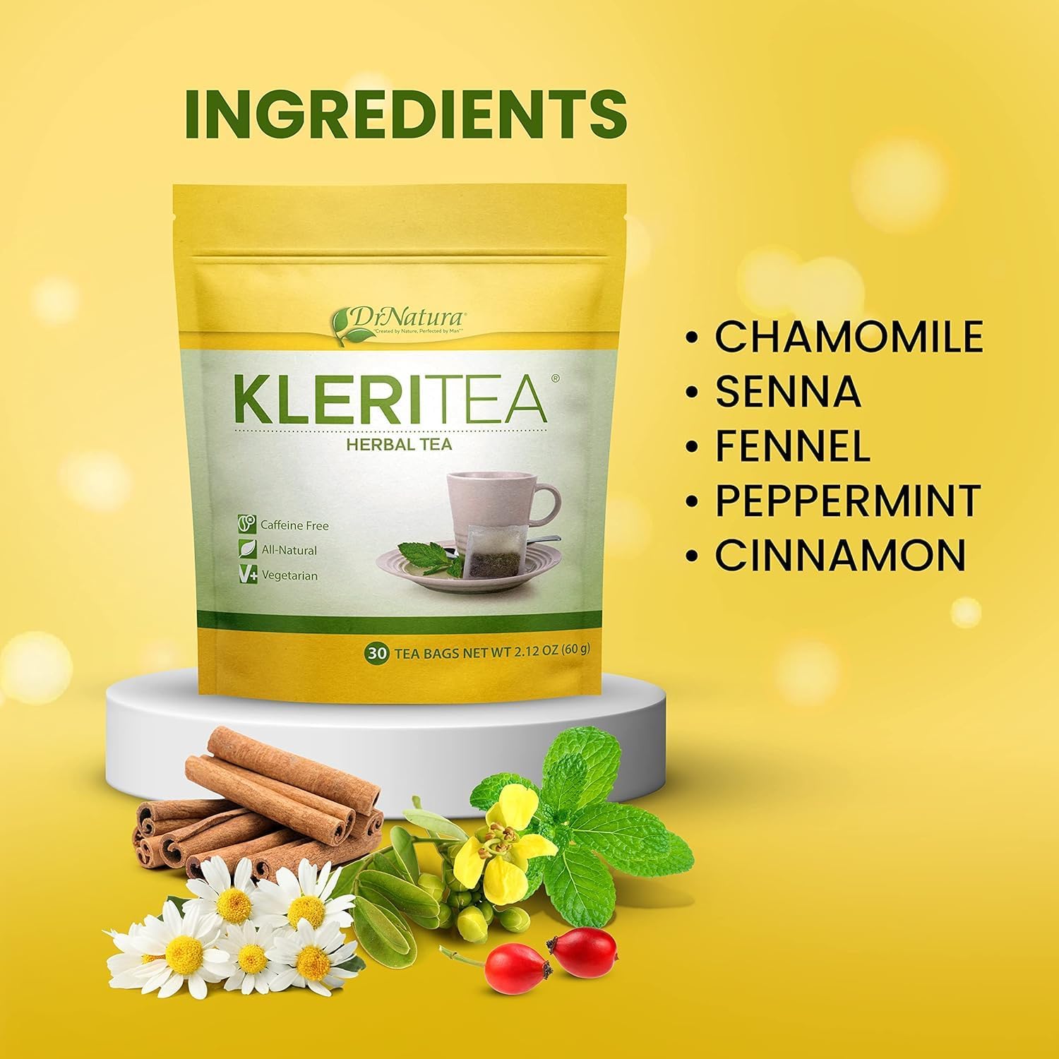 DrNatura KleriTea® Herbal Tea, Caffeine-Free Herbal Tea for Gentle, Effective Bowel Stimulation - All Natural & Vegetarian, 30 Day Supply (Pack of 2)