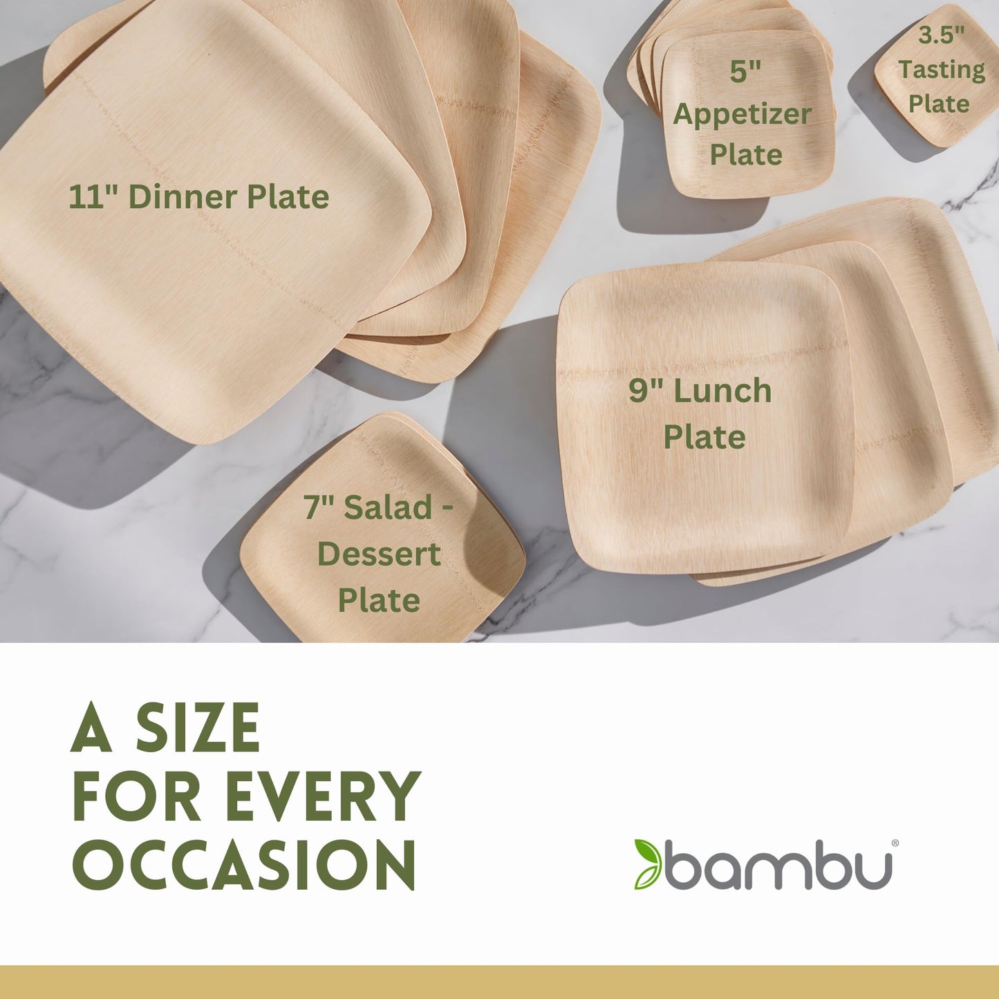 Bambu Pack of 25 - 5 Inch Disposable Bamboo Plates Square, Biodegradable Eco Friendly Products, Bamboo Disposable Appetizer Plates for Events