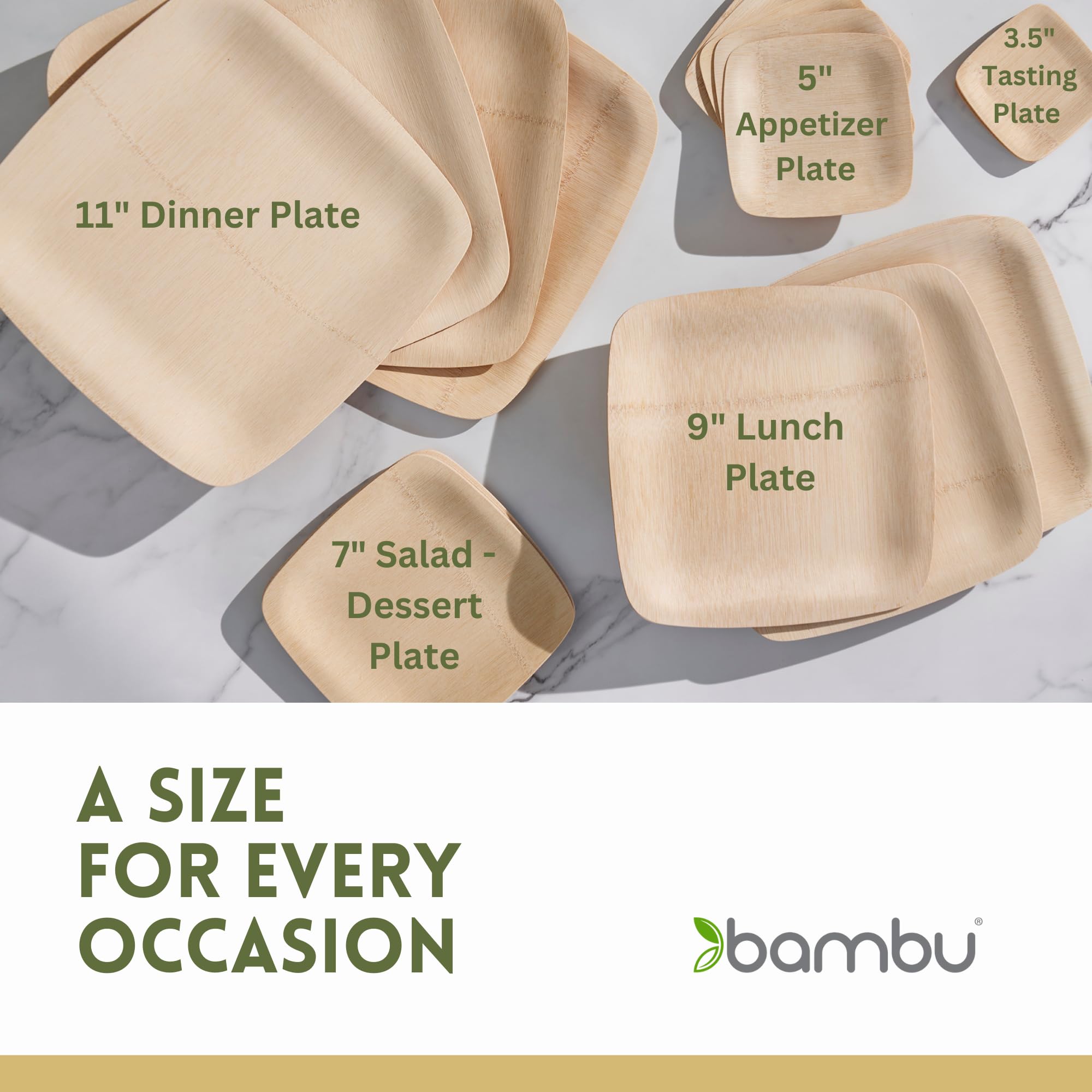 Bambu Pack of 25 - 5 Inch Disposable Bamboo Plates Square, Biodegradable Eco Friendly Products, Bamboo Disposable Appetizer Plates for Events