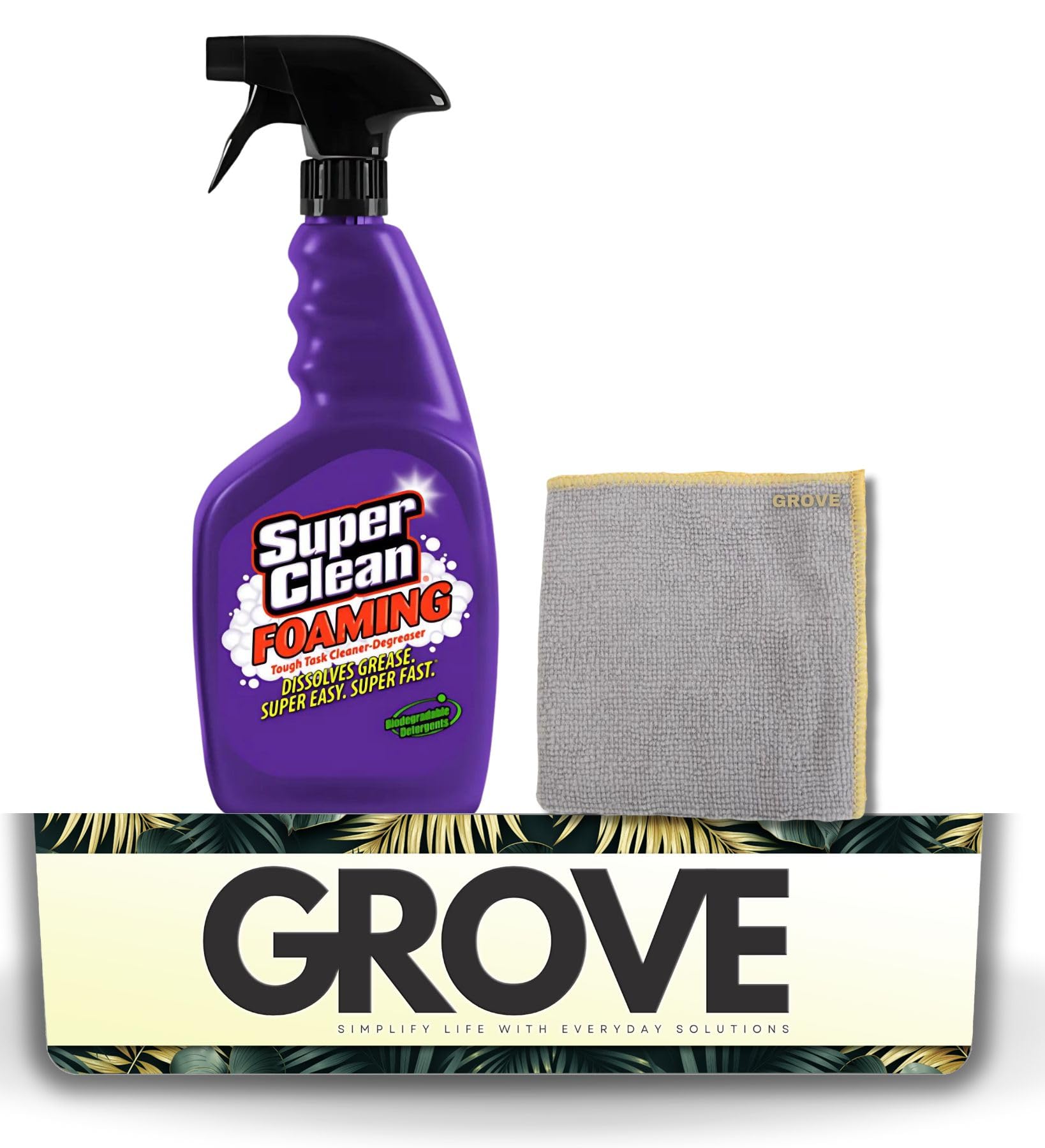 Super Clean Citrus Scent Foaming Cleaner and Degreaser Spray 32 oz Bundle with Microfiber Cloth - Heavy Duty Degreaser for Kitchen, Oil, Grime