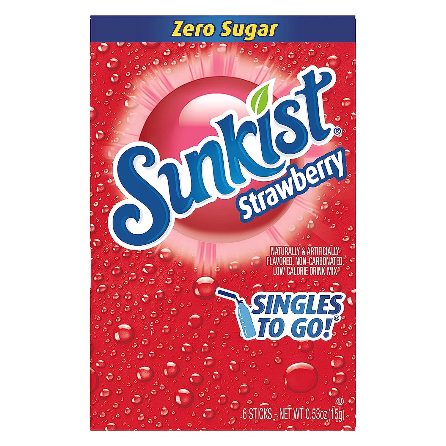 Sunkist Soda Strawberry Singles To Go Drink Mix, 0.53 OZ, 6 CT (Pack of 4)