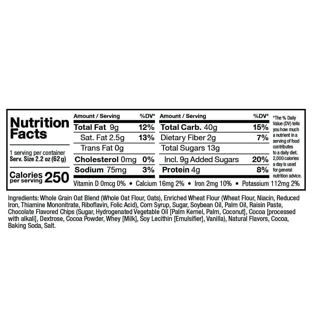 Zee Zees Oatmeal Cocoa Chip Soft Baked Bars, Nut-Free, Whole Grain, Naturally Flavored and Colored, 2.2 oz Bars, 24 pack