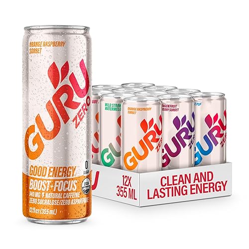 GURU Zero Sugar Energy Drink Variety Pack, Organic Sparkling Energy Drink with 140 MG Natural Caffeine & Coconut Water for Workouts, Performance