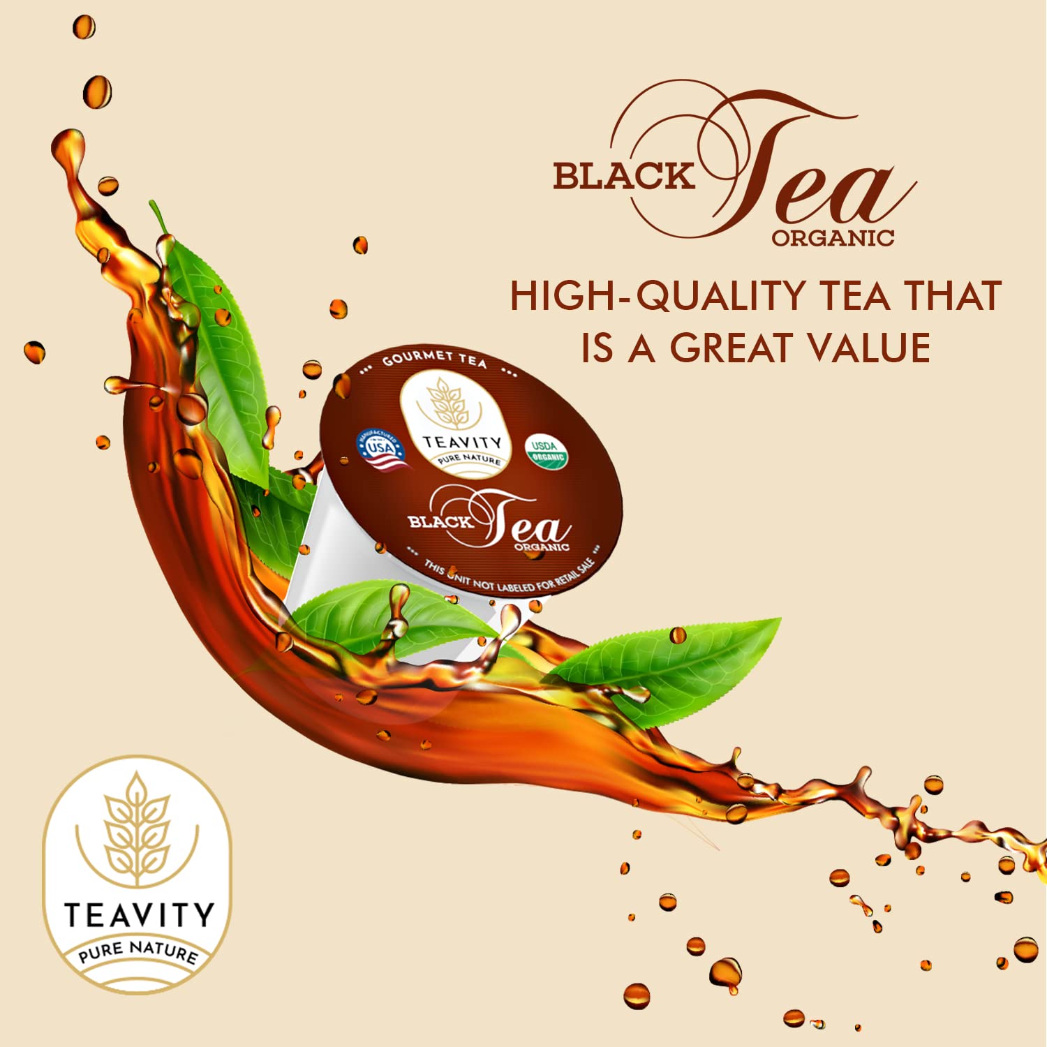 Teavity Organic Black Tea Pods - 12 Unsweetened Tea Pods for Keurig Kcup Brewers - Naturally Caffeinated, Hand-Picked from Sri Lanka, Sturdy