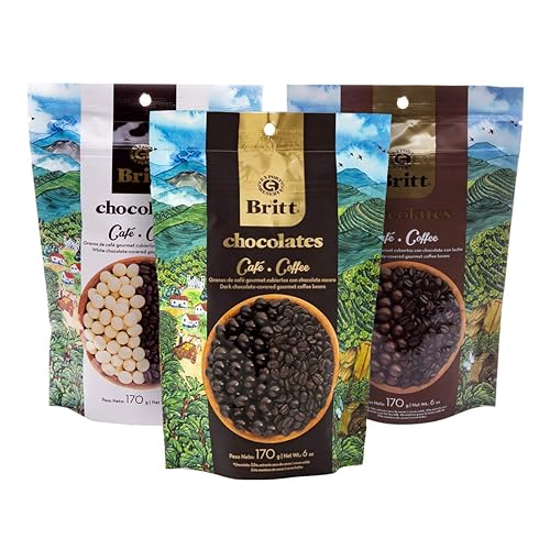 Cafe Britt® Chocolates - Gourmet Chocolate-covered Arabica Coffee Beans (Dark, Milk and White Chocolate) (3 Pack) (6 oz), Gluten Free, No Artificial