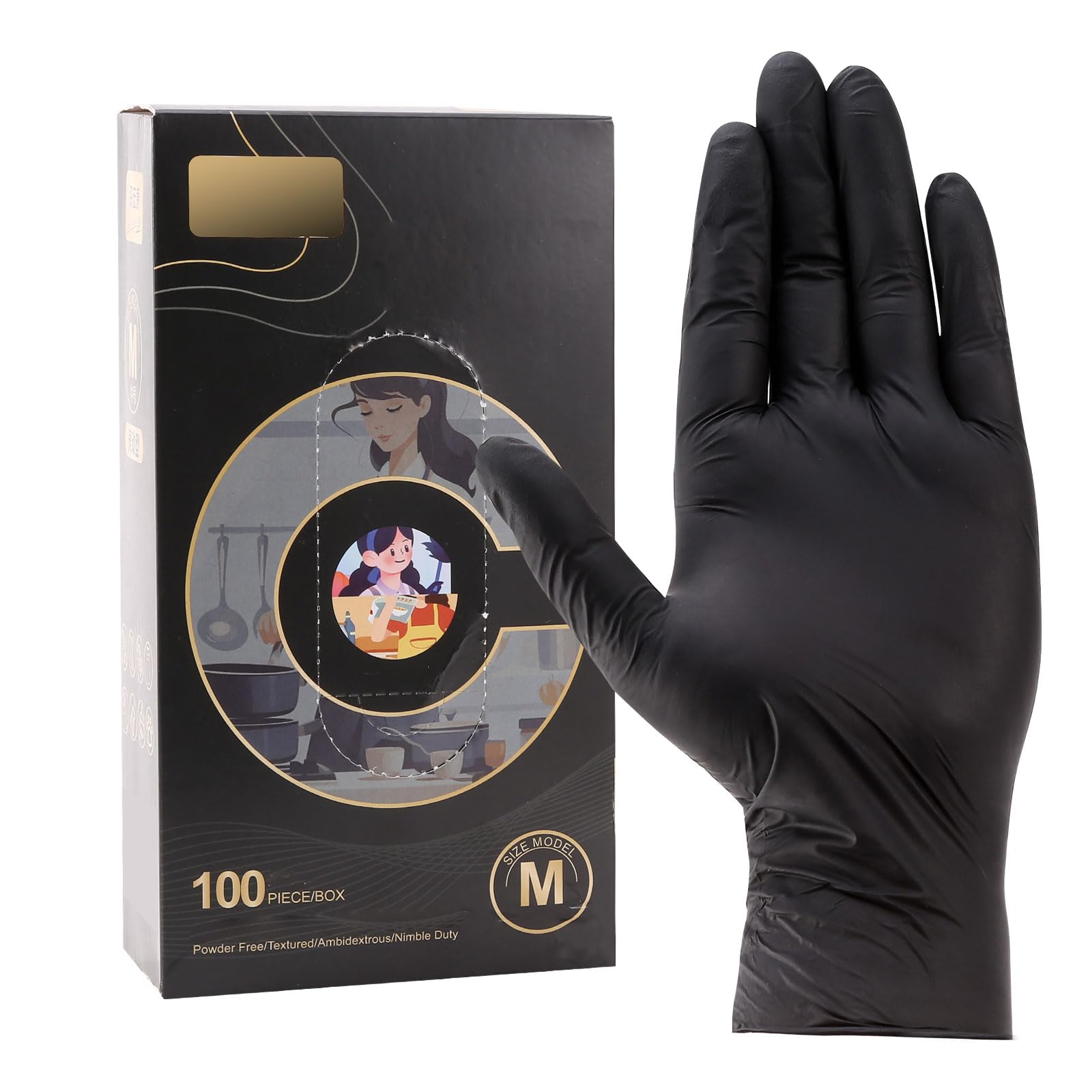 Ultra-Thick Black Gloves for Kitchen & Cleaning - 100PK Disposable, Food Safe, Chemical Resistant - Heavy-Duty Rubber Gloves for Handling, Sanitation