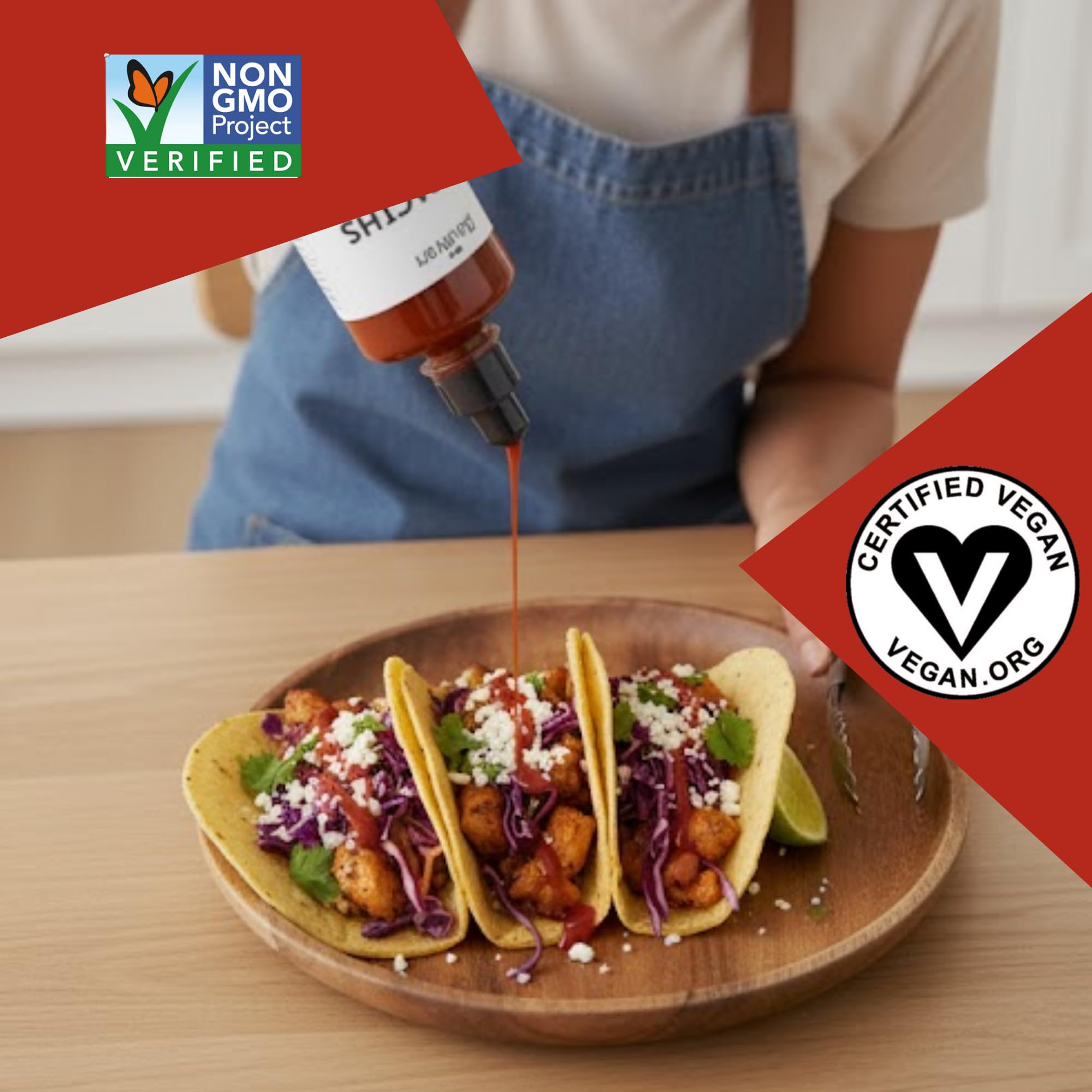 24Vegan All Natural Sriracha Hot Sauce - Clean Label, Chili Garlic Flavor, Non-GMO, No Preservatives, Certified Vegan Hot Sauce | 15.2 fl oz