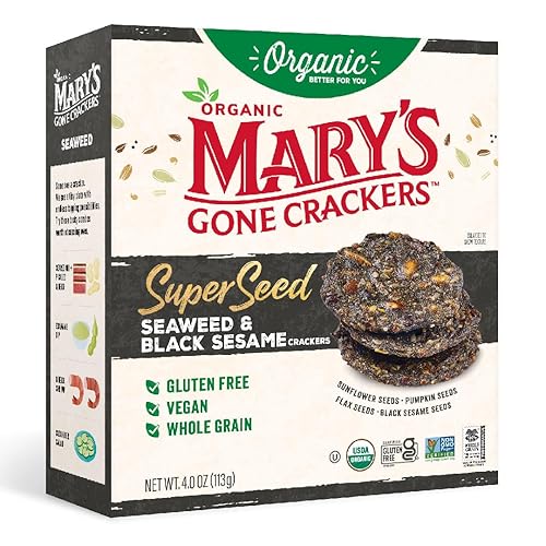 Mary's Gone Crackers Super Seed Crackers, Seaweed & Black Sesame, 4 Ounce (Pack of 1), Organic Plant Based Protein, Gluten Free