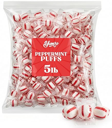 Soft Peppermint Puffs & Mint Candy 5LB Bulk Individually Wrapped - Classic Melt-in-Your-Mouth Candy For Office, Parties, Buffets and Birthdays