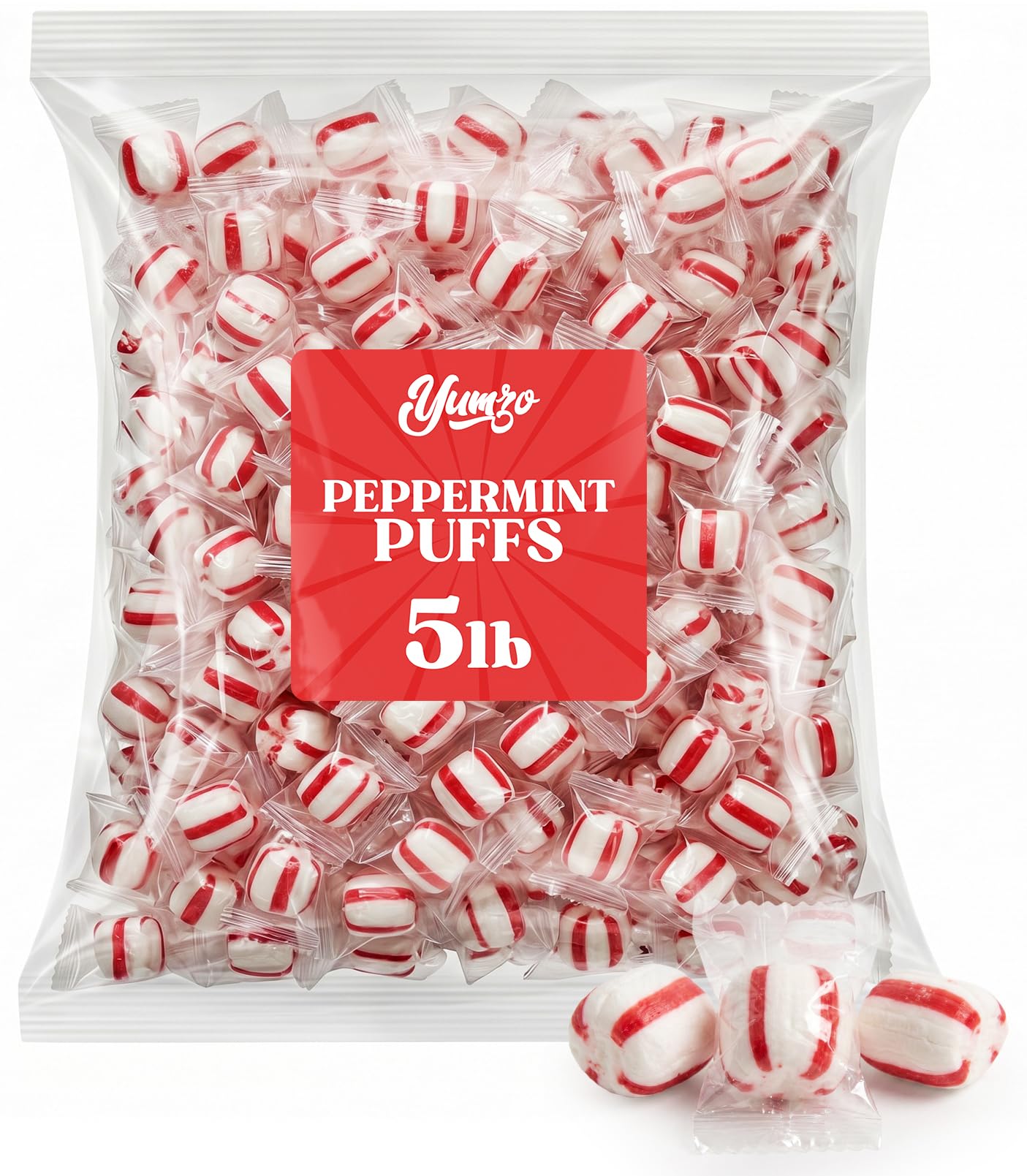 Soft Peppermint Puffs & Mint Candy 5LB Bulk Individually Wrapped - Classic Melt-in-Your-Mouth Candy For Office, Parties, Buffets and Birthdays