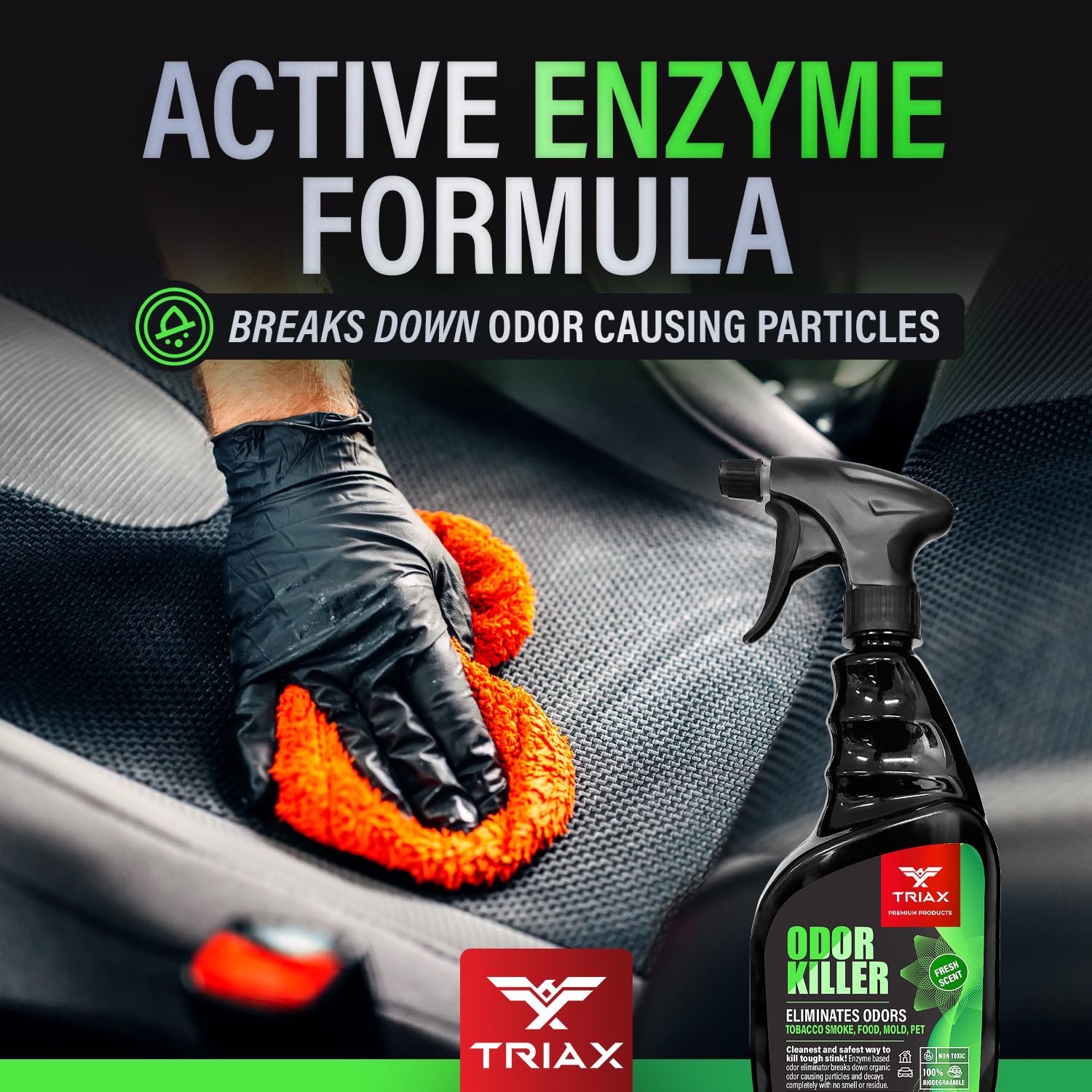 TRIAX Odor Killer - Advanced Odor Control - Ready to Use, Fresh Scent, Multi-Purpose - Non-Toxic and 100% Biodegradable - For Carpets, Fabrics, Hard
