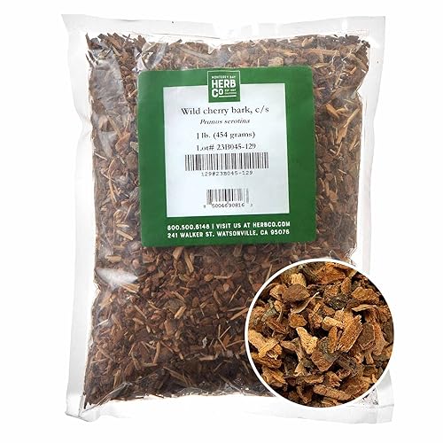 Wild Cherry Bark Cut & Sifted, by Herb Co, Prunus Serotina, From the United States, Kosher, for Traditional Syrup, Tea & Tinctures, 1 lb