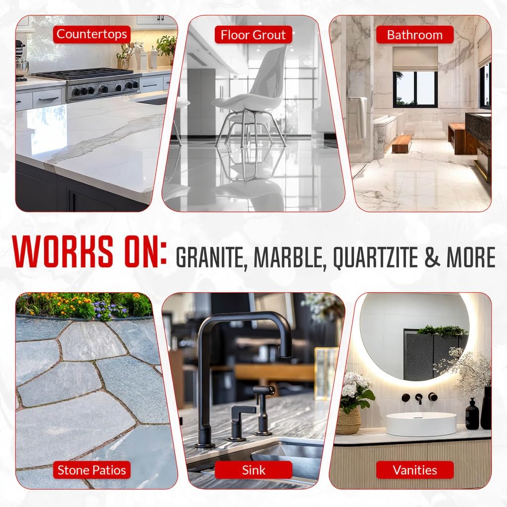 Rock Doctor Granite & Quartz Care Kit, 3 Piece Maintenance Stone Care Combo Kit - Cleans & Renews Marbel, Travertine, Tile and All Other Stone, Fresh