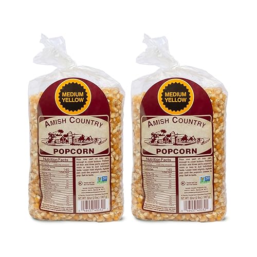 Amish Country Popcorn | 2 lb Bags | Popcorn Kernels | Old Fashioned, Non-GMO and Gluten Free (2 Pound (Pack of 2), Medium Yellow)