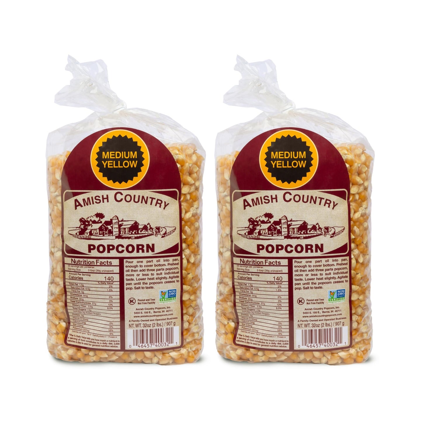 Amish Country Popcorn | 2 lb Bags | Popcorn Kernels | Old Fashioned, Non-GMO and Gluten Free (2 Pound (Pack of 2), Medium Yellow)