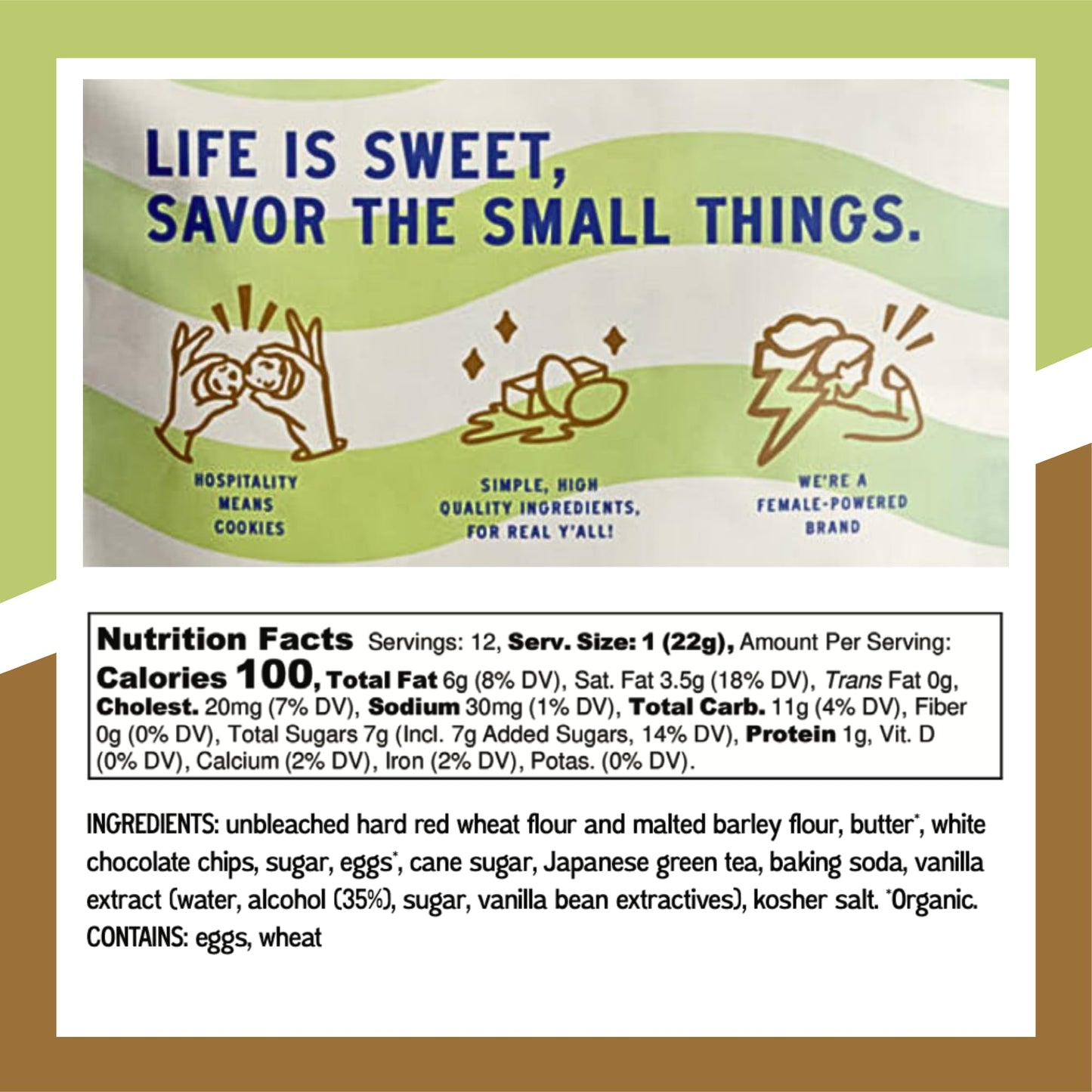 Bell's Reines Matcha White Chip Cookies, Soft Gourmet Small Batch, Healthy Snacks, Bakery Fresh 12-Cookie Bag