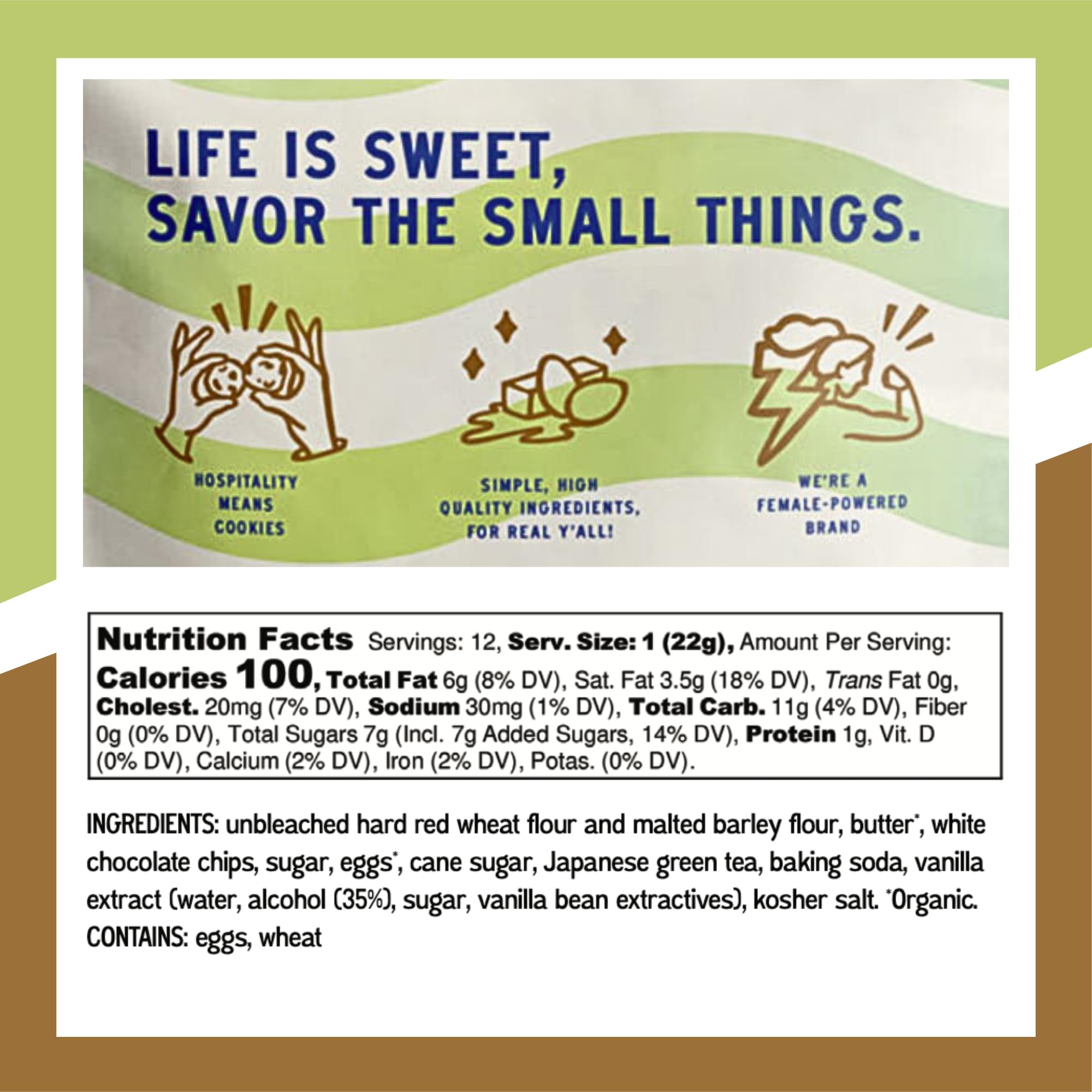 Bell's Reines Matcha White Chip Cookies, Soft Gourmet Small Batch, Healthy Snacks, Bakery Fresh 12-Cookie Bag