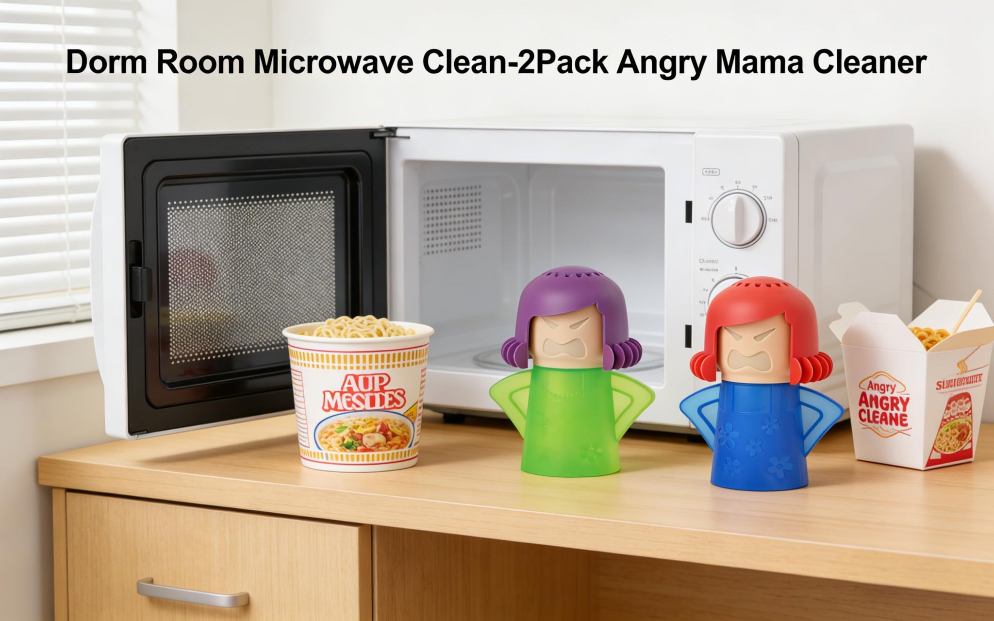 MAGIKON 2-Pack Angry Mama Microwave Steam Cleaner - Cleans & Disinfects with Vinegar & Water for Kitchen, Office & Dorm (Green & Blue)