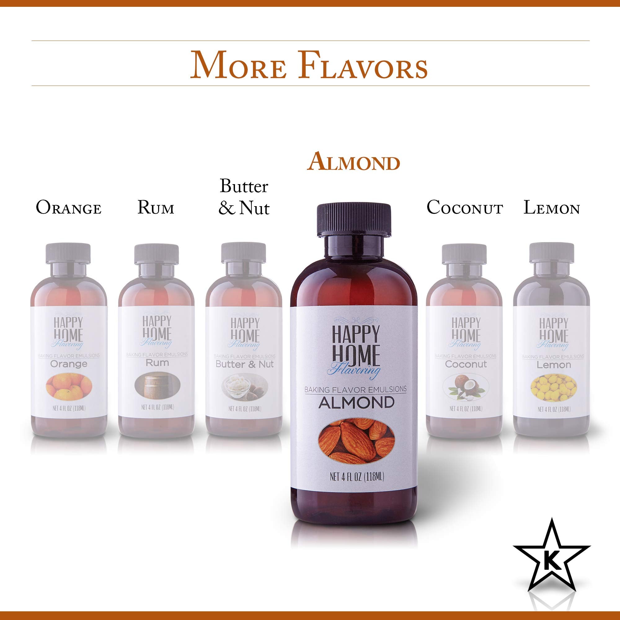 Happy Home Flavoring Natural Almond Baking Flavor Emulsion - Certified Kosher, 4 oz.