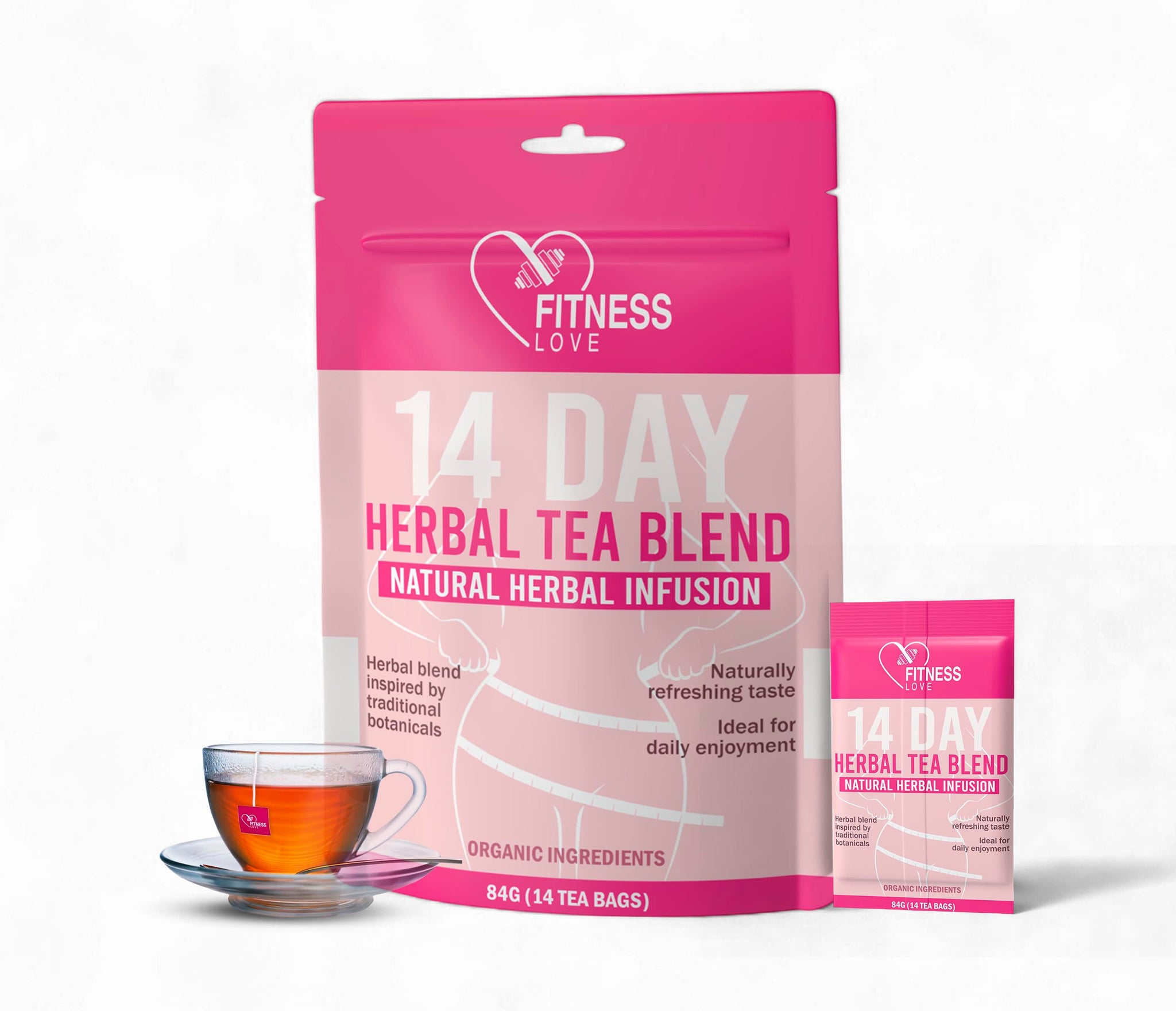 Fitness Love 14 Day Herbal Detox Tea - Caffeine-Free Infusion with Lotus, Rose & Chrysanthemum - Gentle Digestive & Wellness Support - Herbal Blend