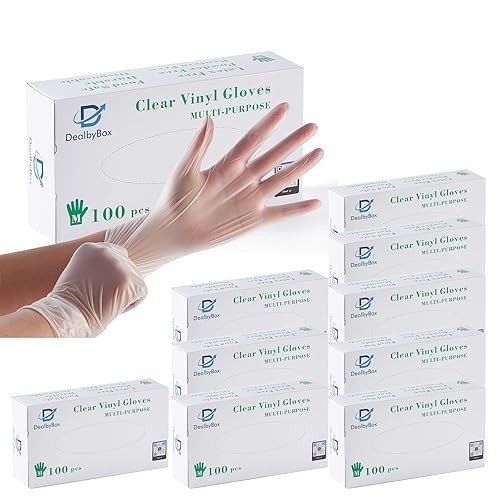 DealbyBox Medium Clear Vinyl Gloves (1000 Count) | Latex-Free & Powder-Free Disposable Gloves | Food Safe PVC Gloves for Cooking, Cleaning & Food
