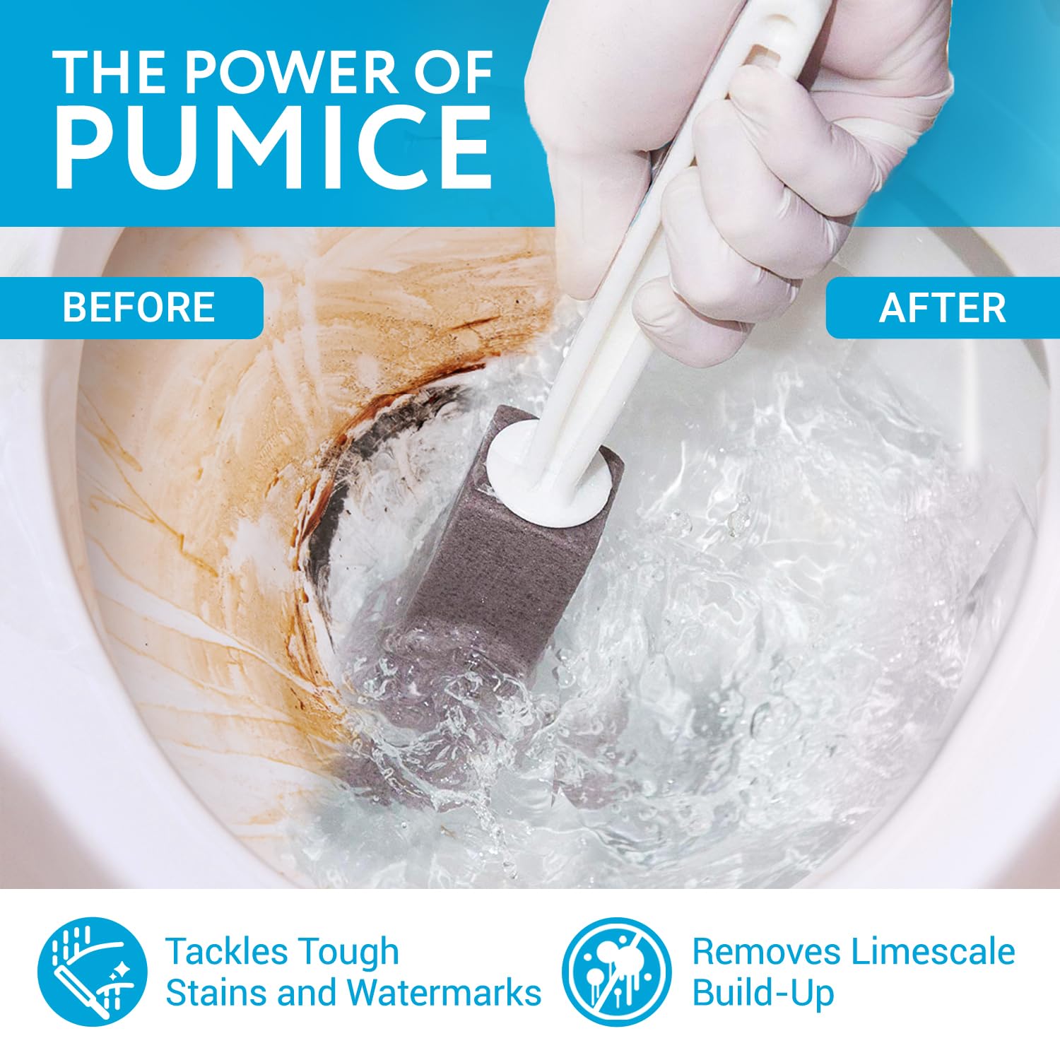 IMPRESA Pumice Stone Toilet Cleaner with Handle - 2 Count, White Hard Water Stain Remover & Toilet Bowl Cleaner - Versatile Pool Tile & Grout Cleaning