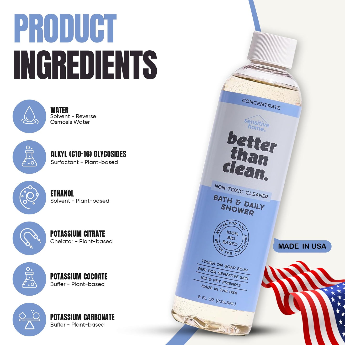 Better Than Clean 3-Pack Concentrates - Fragrance Free Cleaning Products - Plant-Based Cleaners for Bath, Shower, Stone & All Purpose - Non-Toxic, No