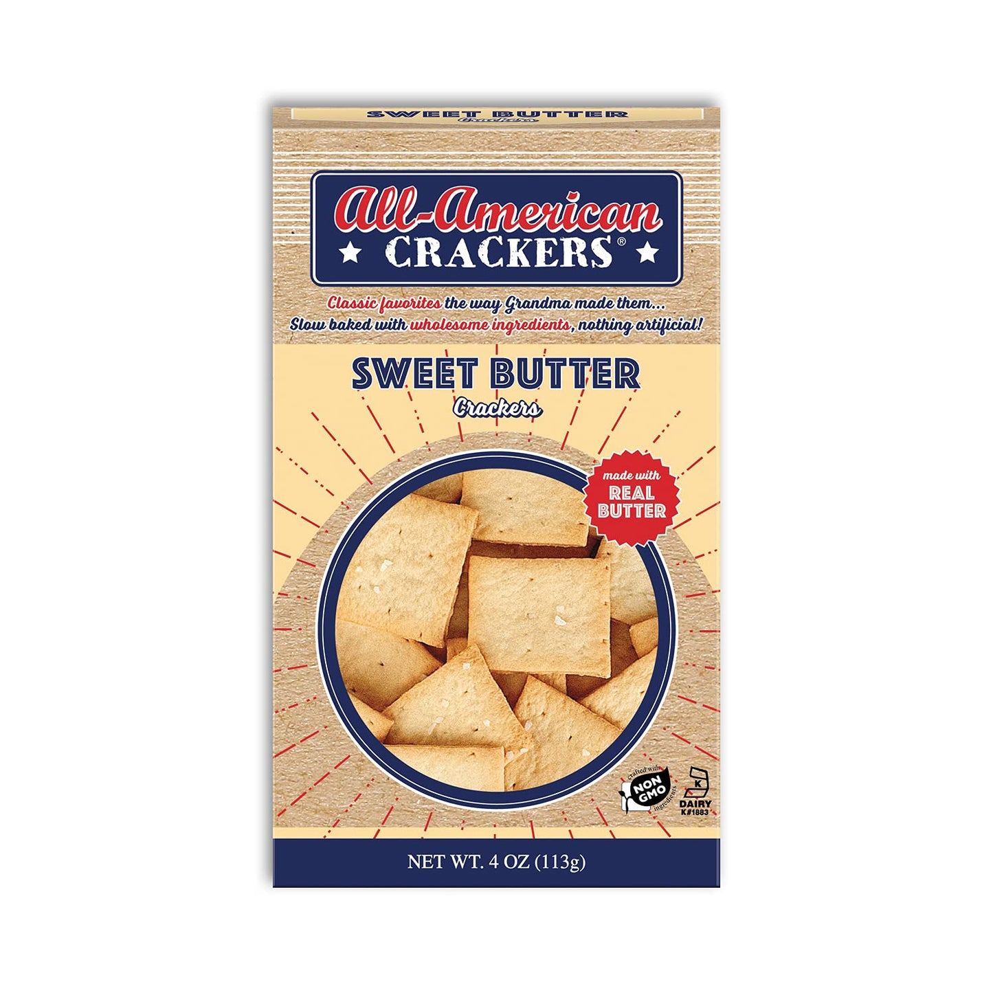 All-American Snack Crackers, Sweet Butter, 5 Ounce (Pack of 6), Made with Real Ingredients, Non-GMO, Kosher
