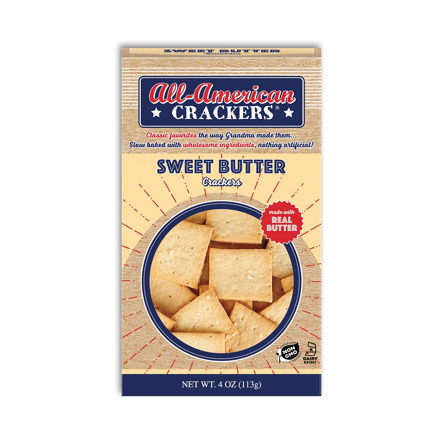 All-American Snack Crackers, Sweet Butter, 5 Ounce (Pack of 6), Made with Real Ingredients, Non-GMO, Kosher