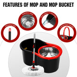 Spin Mop and Bucket with Wringer Set, 360° Spinning Mop Bucket System with 3 Microfiber Mop Replacement Heads and 51" Stainless Steel Adjustable