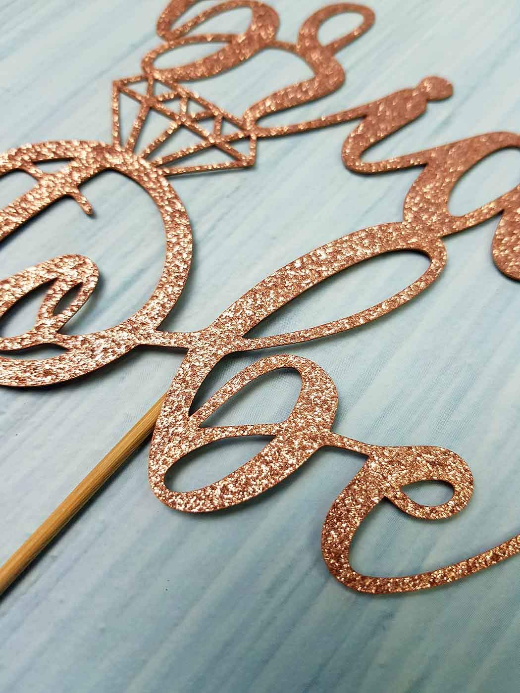 AMINJIE Bride to Be Cake Topper for Bridal Shower / Wedding Shower / Engagement / Bachelorette / Hen Party Decorations, Double-sided Rose Gold Glitter