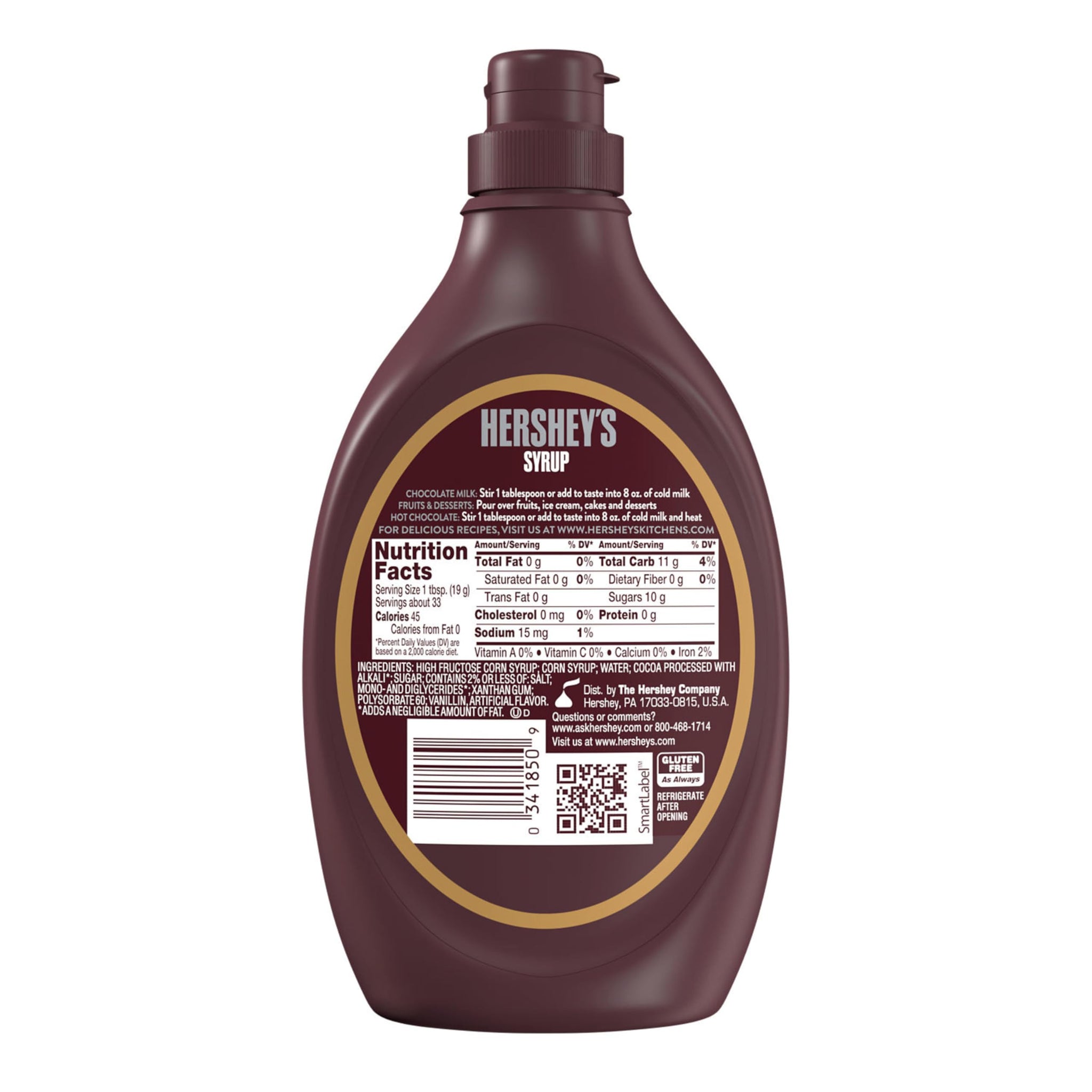HERSHEY'S SPECIAL DARK Mildly Sweet Chocolate Syrup Bottle, 22 oz