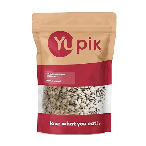 Yupik Semi-Salted Pumpkin Seeds, In Shell, 1 lb (16 oz), Gluten-Free, Kosher, Vegan, Lightly Seasoned with Sea Salt, Plant-Based Protein, Source