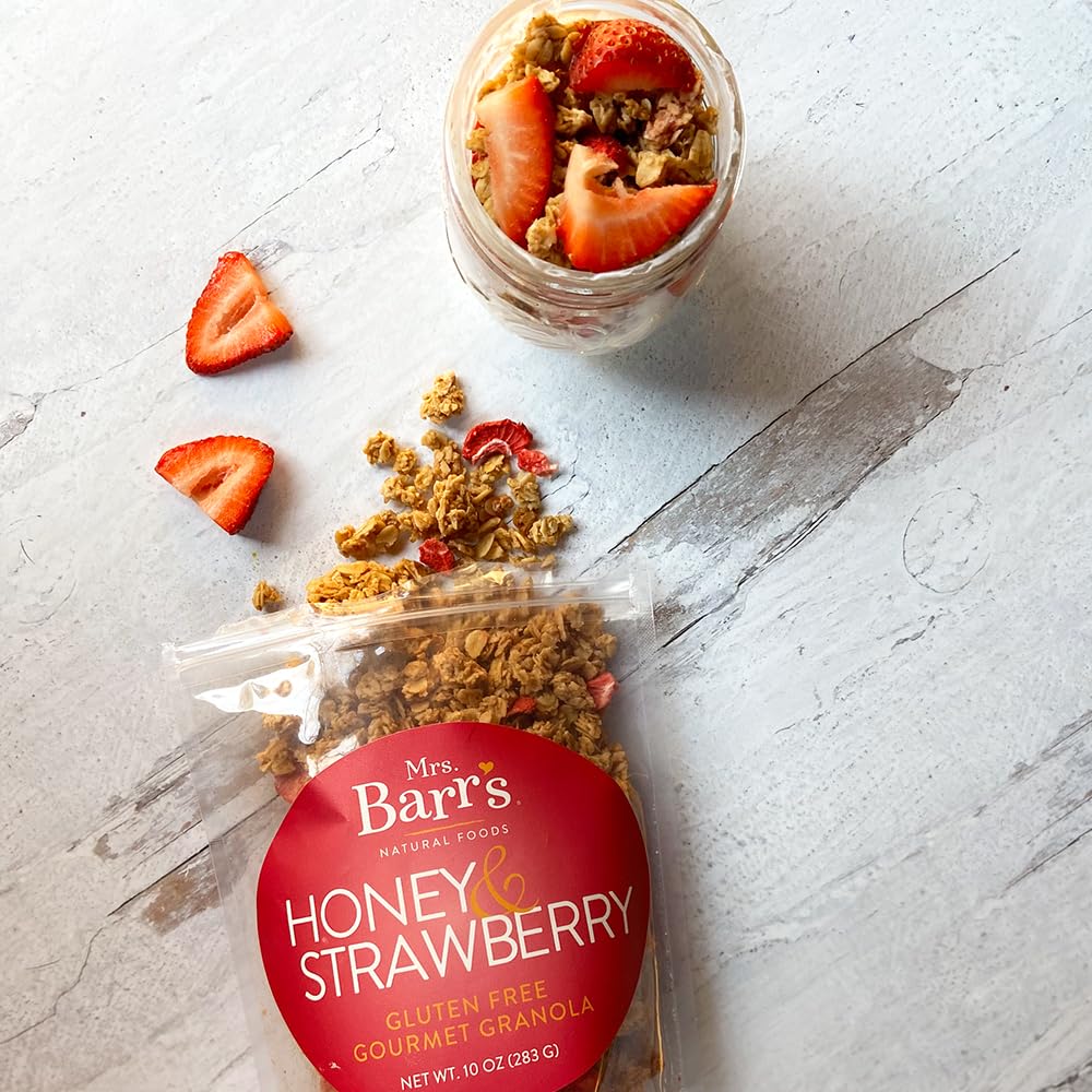 Mrs. Barr’s Natural Foods Granola | Honey & Strawberry | Certified Organic Gluten Free Oats | Soft Texture | Small Batch | Gourmet Quality | Real