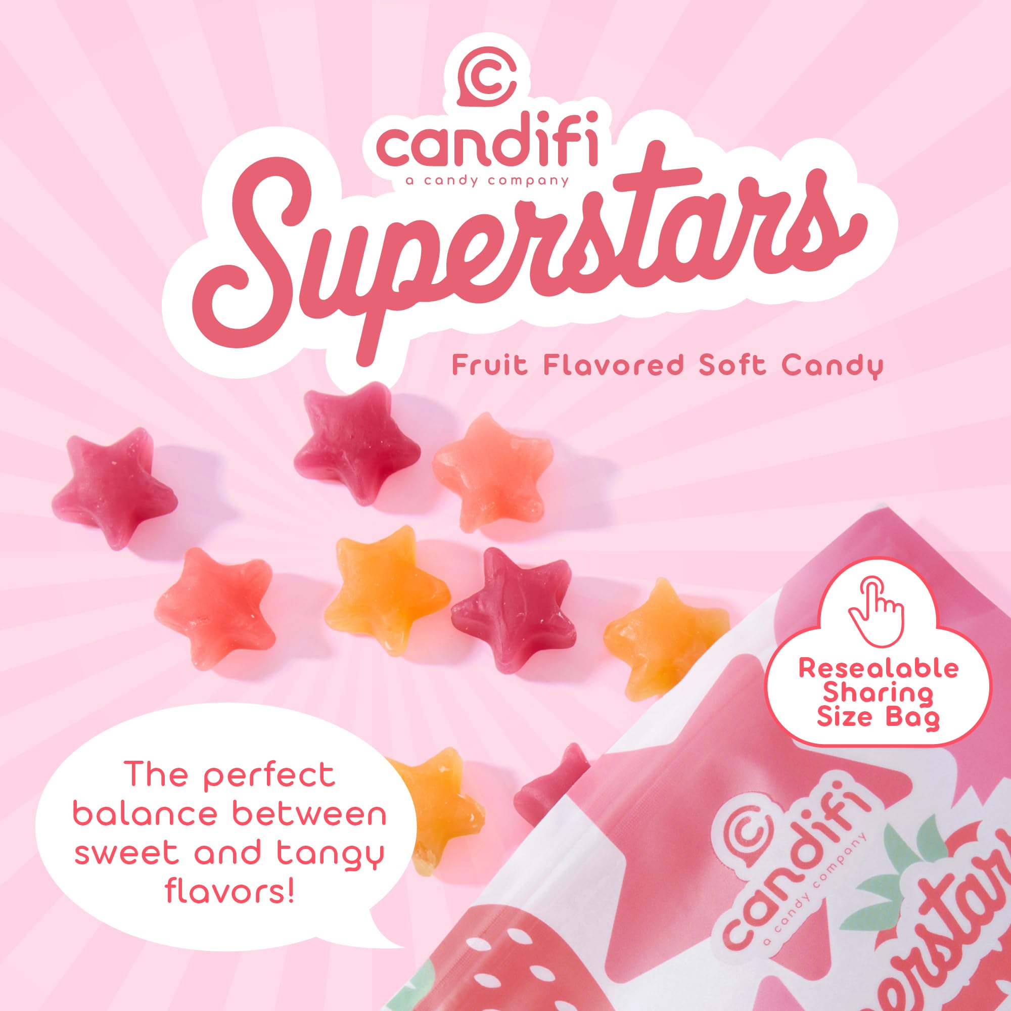 Candifi Dye Free Candy - Superstars Gummy Stars (8 oz) - Vegan Candy - Non GMO - Fruit Flavored Soft Chewy Stars with Natural Colors & Flavors