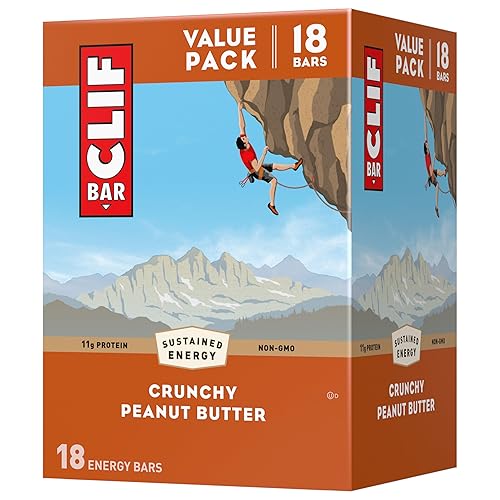 CLIF BAR - Crunchy Peanut Butter - Made with Organic Oats - 11g Protein - Non-GMO - Plant Based - Energy Bars - 2.4 oz. (18 Pack)