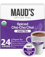 Maud's Organic Chai Tea Pods, 24 ct, Single Serve Tea Pods - 100% Gourmet Blended Tea Leaves, Compatible with Keurig K Cups Maker