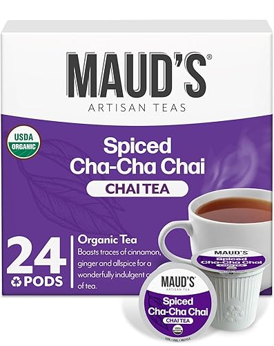 Maud's Organic Chai Tea Pods, 24 ct, Single Serve Tea Pods - 100% Gourmet Blended Tea Leaves, Compatible with Keurig K Cups Maker